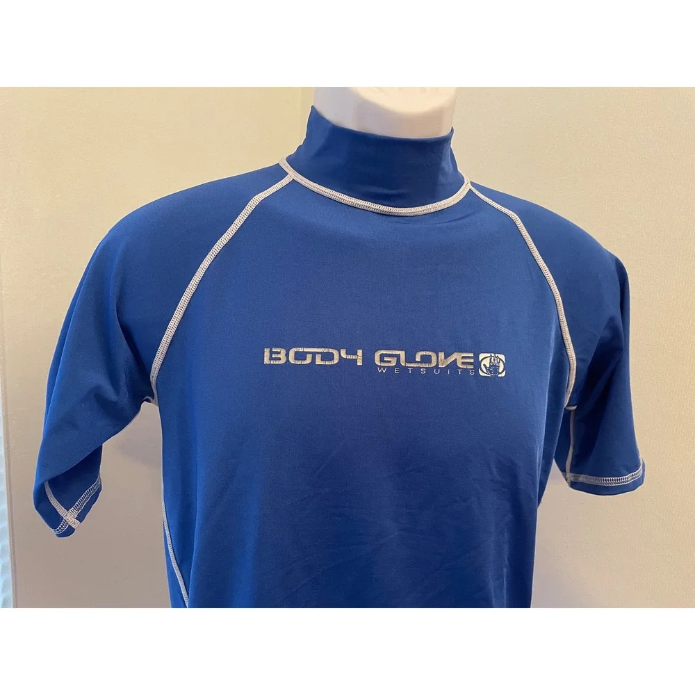 Body Glove Mens Rash Guard Blue Short Sleeve Mock Neck Sun Protection Size L - Picture 2 of 7